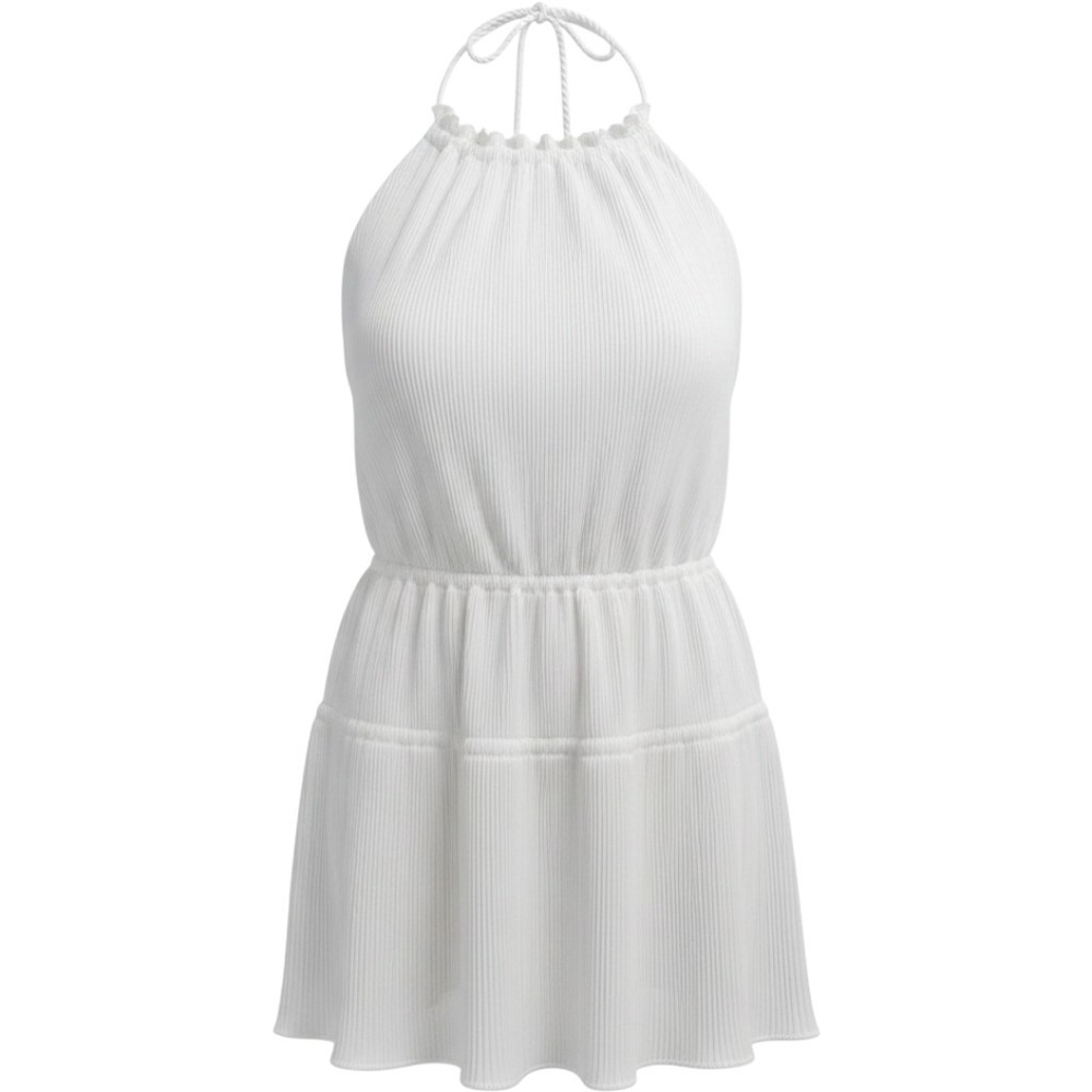 Fashion Nova Spring Time Plisse Blouse Top Ivory Halter Rope Tie Large NWT